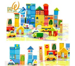 62 Pcs Wooden City Building Blocks ,Multi Color