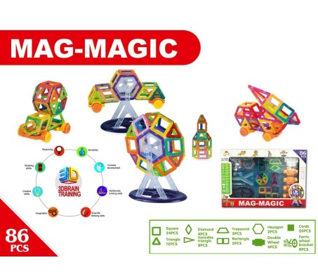 DIY 3D Magical Magnetic Construction Stacking Building Block Learning & Creativity Puzzle Set (Multicolour) - 86Pcs