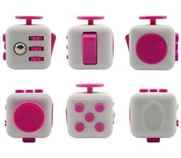 Fidget PVC Cube Stress and Anxiety Reliever for Children and Adults - Helpful in Improving Focus (White and Pink)
