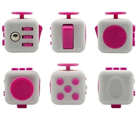 Fidget PVC Cube Stress and Anxiety Reliever for Children and Adults - Helpful in Improving Focus (White and Pink)