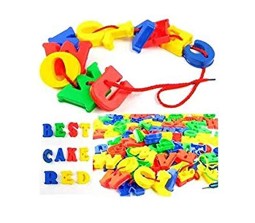 90 Pcs Approx Educational ABC Alphabet Toys with String English Learning Block Set
