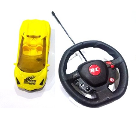 Super Famous Car Steering Wheel Remote Control Toy Car Scale 1:24 Sports Car For Kids (Yellow)