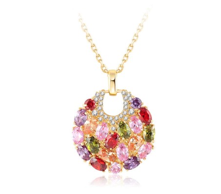 Swiss Zircon Rainbow Multicolor Exquisite 16k Gold Plated Pendant Necklace for women