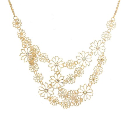 Multilayer Pendants Rhinestone Gold Hollow Flowers Necklace Jewelry Statement for Woman