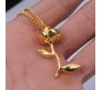 Rose Flower Plant Shape Gold Plated Beauty and Beast Pendant Necklace Valentine Gift for Woman and Girls