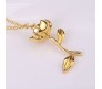 Rose Flower Plant Shape Gold Plated Beauty and Beast Pendant Necklace Valentine Gift for Woman and Girls