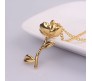 Rose Flower Plant Shape Gold Plated Beauty and Beast Pendant Necklace Valentine Gift for Woman and Girls