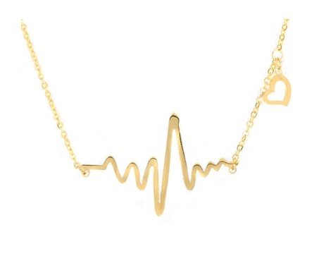 18K Heart Beat Charm ECG Heart Necklace with Chain for Women and Man