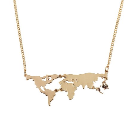 Charm World Map Travel Abstract Pendant Collar Metal Necklace Jewelry Gold Chain Approx 50 cm