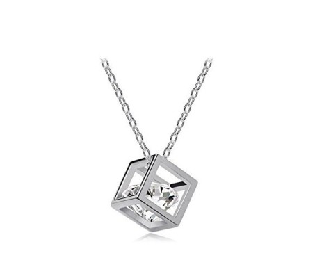 Solitaire Cube Crystal Stone Pendant Necklace for Women
