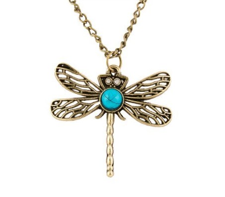 Blue Dragonfly Necklace Pendant with Chain for Girl