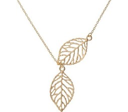 Gold Plated Double Leaf Dainty Leaves Pendant Necklace for Women & Girls