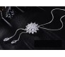 White Crystal Sunflower Pendant Tassel Long Necklace For Women