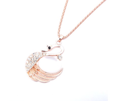 Multi Double Line Gold Plated Swan Pendant With Solitaire Necklace for Woman and Girls