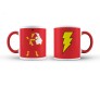 Shazam Dc Comic Superhero Minimal Logo in Red and Yellow, White Ceramic Coffee/Tea Mug with Red Handle