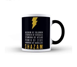Shazam Dc Comic Superhero Wisdom of Solomon Quote and Shazam Logo White Ceramic Coffee/Tea Mug with Black Handle