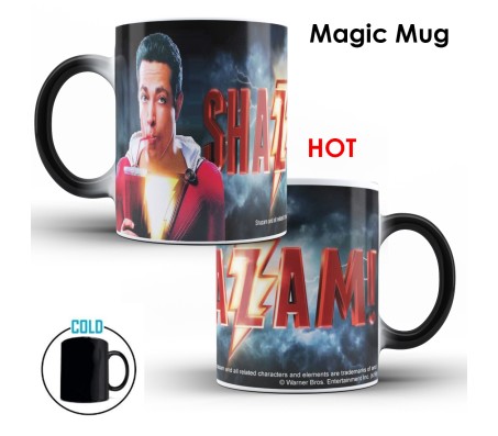 Shazam Dc Comic Superhero Drinking Coke and Word Logo Black Magic Ceramic Coffee/Tea Mug