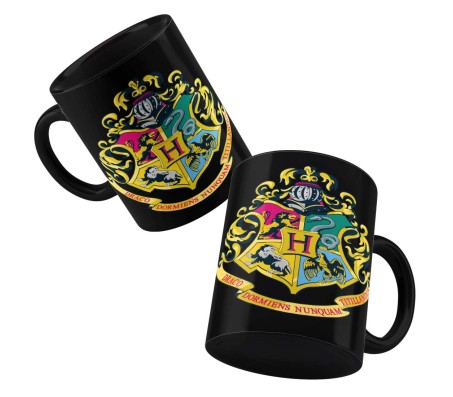 Harry Potter Hogwarts Four Houses Black Ceramic Coffee/Tea Mug Licensed by Warner Bros Quantity 1