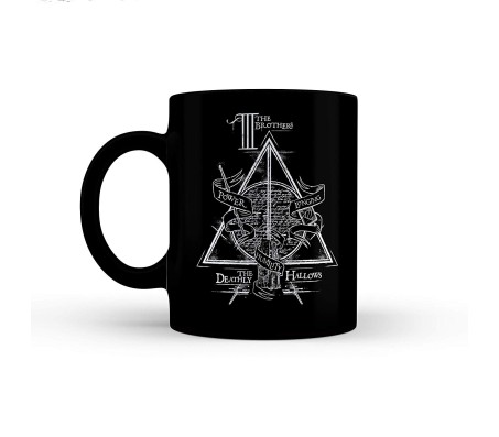 Harry Potter Deathly Hallows Power Longing Brothers Humility Full Black Ceramic Tea/Coffee Mug Qty 1 Officially Licensed by Warner Bros