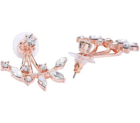 18k Rose Gold Plated Leaf Earring Crystal Double Sided Swing Studs Earrings Brass Stud Earring