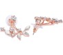 18k Rose Gold Plated Leaf Earring Crystal Double Sided Swing Studs Earrings Brass Stud Earring
