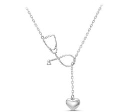 Doctor Stethoscope Heart Pendant Necklace for Women (Silver)