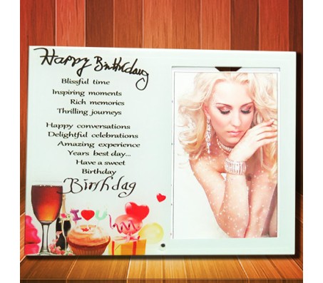 Happy Birthday Glass Photo Frame With I Love You Cake & Party Items