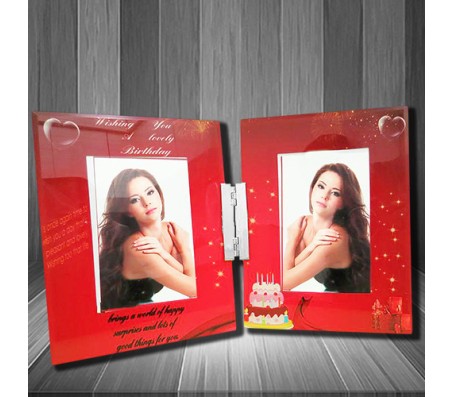 Happy Birthday Glass Photo Frame With Red Background Romantic Photo Frame