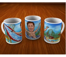 Customized Caricature in Water Park with Six Pack Abs on Mug