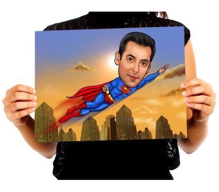 Personalized Superhero Flying Caricature on A4 Poster