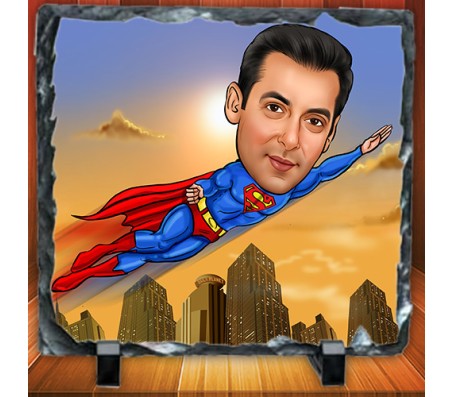 Personalized Superhero Flying Caricature on Square Shape Rocks