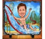 Customized Caricature in Water Park with Six Pack Abs on Square Shape Rocks