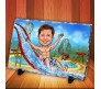 Customized Caricature in Water Park with Six Pack Abs on Rectangle Shape Rocks