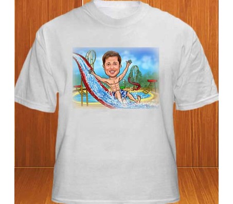 Customized Caricature in Water Park with Six Pack Abs on T Shirts