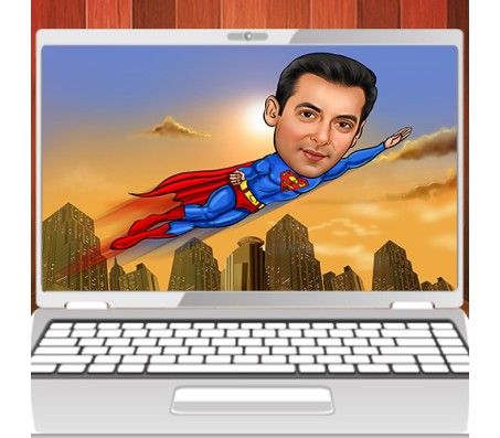Personalized Superhero Flying Caricature on Digital Copy