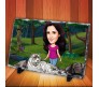 Personalized Caricature in Forest with White Tiger on Rectangle Shape Rocks