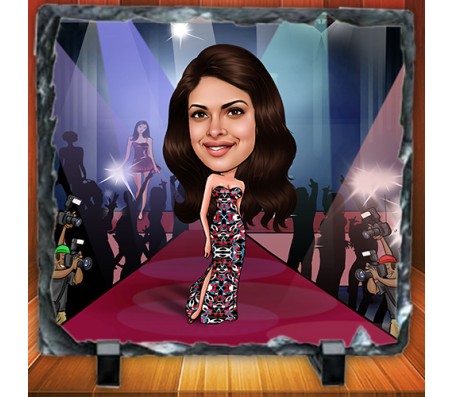 Customized Caricature in Fashion Show on Square Shape Rocks