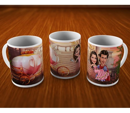 Personalized Couple Caricature in the Fantasy Ride on Mugs