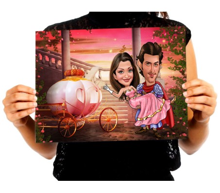 Personalized Couple Caricature in the Fantasy Ride on A3 Poster