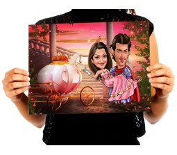 Personalized Couple Caricature in the Fantasy Ride on A4 Poster
