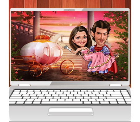 Personalized Couple Caricature in the Fantasy Ride on Digital Copy