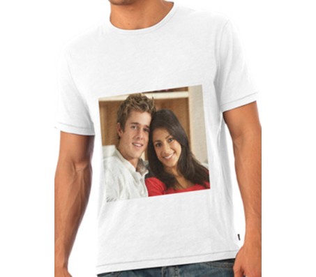 Personalized White T Shirt Round Neck Square Photo