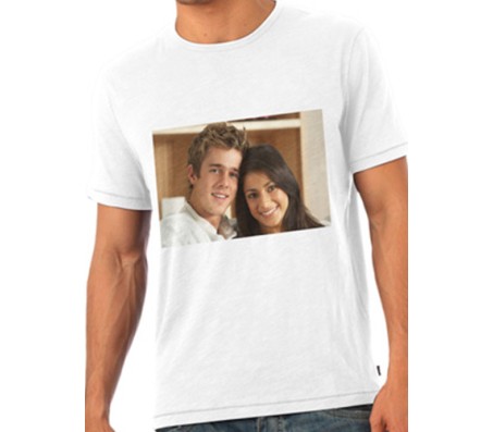 Personalized White T Shirt Round Neck Rectangle Photo