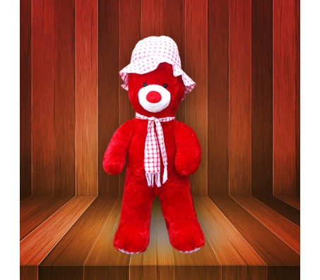 Cute Red Color Teddy Bear with White Hat (Size 3 Feet 5 Inches)