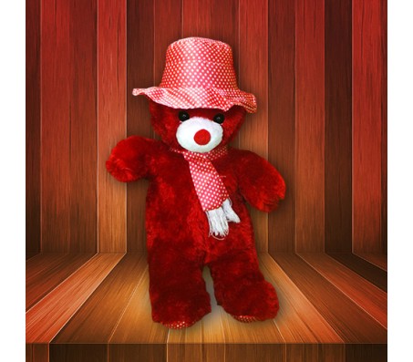 Cute Red Color Teddy Bear with Pink Hat (Size 2 Feet 5 Inches)