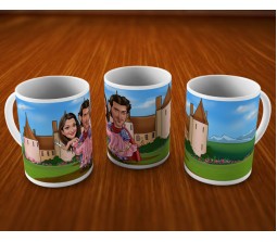 Personalized Couple Caricature at the Castle On Mugs