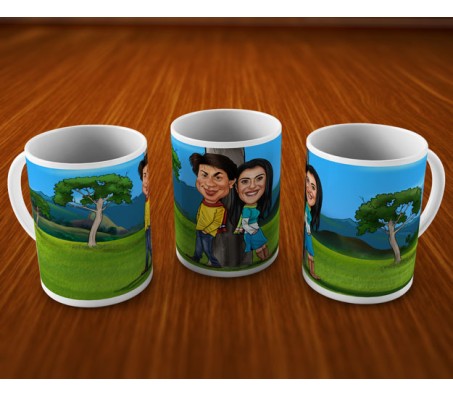 Customized Couple Caricature in Romantic Forest on Mugs