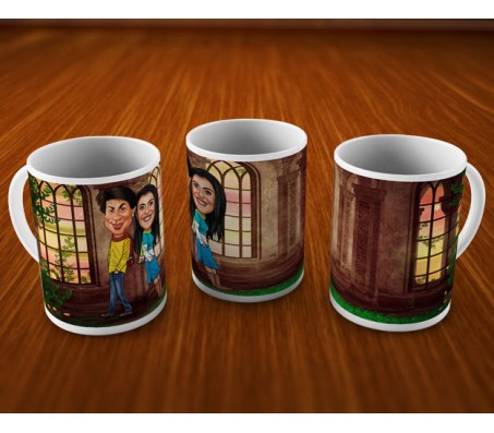 Customized Couple Caricature inside Palace Garden on Mugs