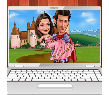 Personalized Couple Caricature at the Castle on Digital Copy