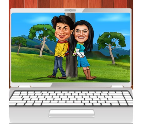 Customized Couple Caricature in Romantic Forest on Digital Copy